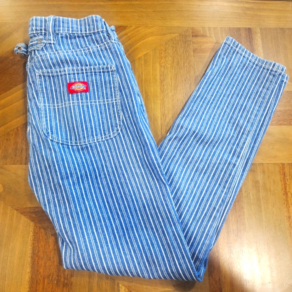 DICKIES Blue White Pinstriped Railroad Denim Jeans Juniors Size 5/27